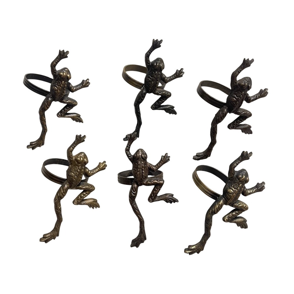 Vintage Metal Kanchan For Mango Lot Of 6 Metal Tree Frog Napkin Rings